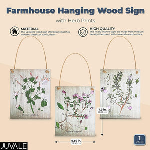 Juvale Wood Kitchen Signs with Herb Prints (7.8 x 9.36 in, 3 Pack)
