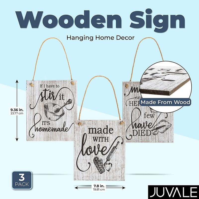 Juvale Wood Farmhouse Signs for Kitchens (3 Designs, 7.8 x 9.36 in, 3 Pack)