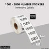 Live Show Number Stickers 1001 to 2000, Inventory Labels (1000 Pack)