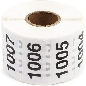 Live Show Number Stickers 1001 to 2000, Inventory Labels (1000 Pack)