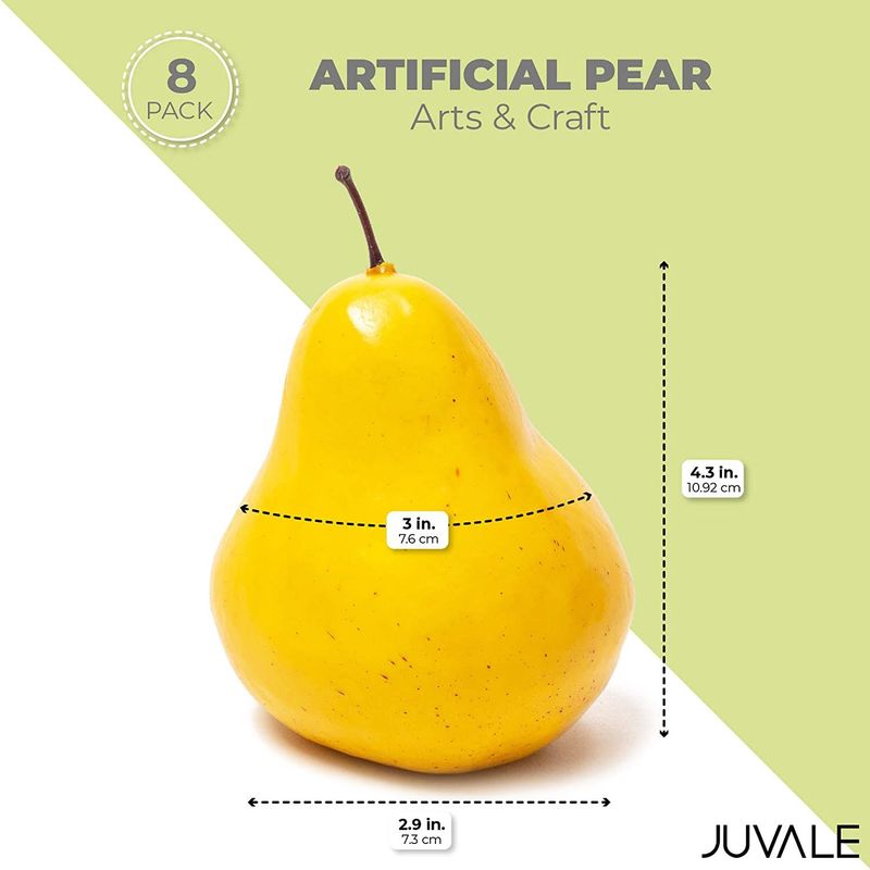 Juvale Artificial Pears, Yellow Faux Fruit Decor (4.3 Inches, 8 Pack)
