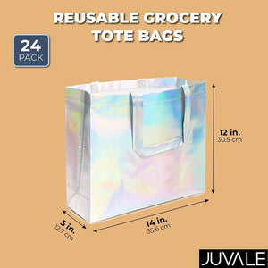 Reusable Grocery Tote Bag with Handles, Holographic (14 x 12 x 5 In, 24 Pack)