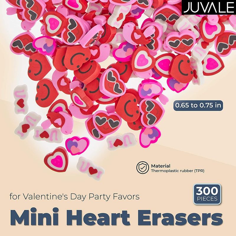 Juvale Mini Valentine Erasers for Kids, Classroom Party Favors (300 Pieces)