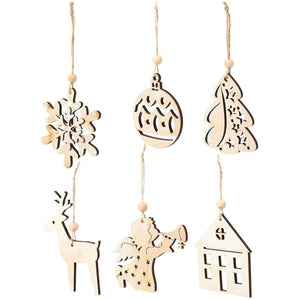 Ornament Set, Unfinished Wooden Christmas Tree Ornaments (6 Designs, 12 Pack)