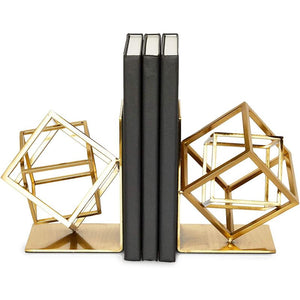 Metal Bookends, Geometric Non-Skid Book Holders (5 x 5.5 x 3.1 in)