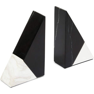 Black Marble Decorative Bookends for Shelves (3.9 x 6.3 x 2 in, 1 Pair)