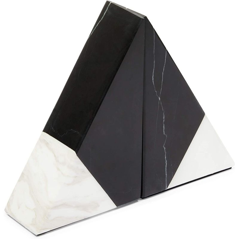 Black Marble Decorative Bookends for Shelves (3.9 x 6.3 x 2 in, 1 Pair)