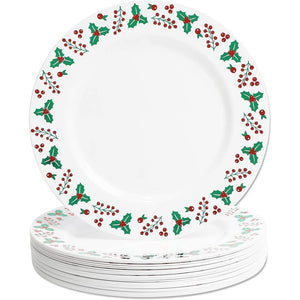 Plastic Plates with Foil Edge for Christmas, Reusable Plate (10.25 In, 24 Pack)