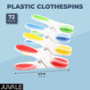 Juvale Plastic Clothespins for Laundry, Clips in 4 Colors (3.3 in, 72 Pack)