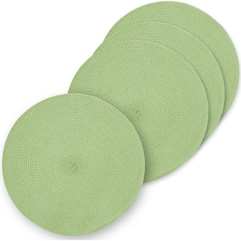 Juvale Round Woven Placemats (Green, 15 in, 4 Pack)