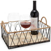 Wire Baskets Set with Handles, Wood Organizing Bins (2 Sizes, 2 Pack)