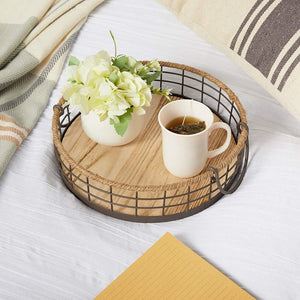 Round Wooden Wire Basket Trays with Handles, Farmhouse Decor (2 Sizes, 2 Pack)