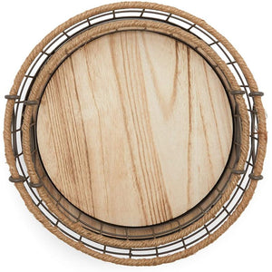 Round Wooden Wire Basket Trays with Handles, Farmhouse Decor (2 Sizes, 2 Pack)