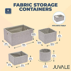 Juvale Fabric Basket Storage Containers, 4 Sizes (Grey, 4 Pieces)