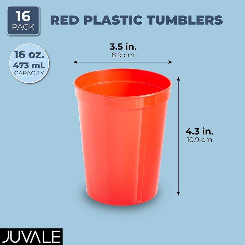 Red Stadium Cups, Reusable Plastic Party Tumblers (16 oz, 16 Pack)