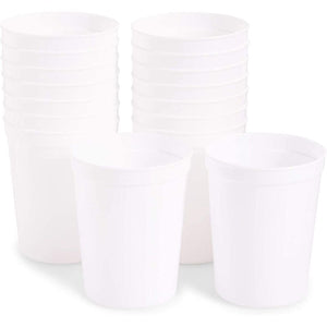 White Stadium Cups, Reusable Plastic Party Tumblers (16 oz, 16 Pack)