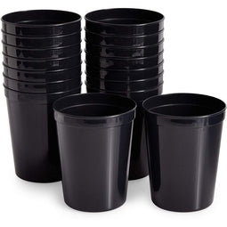 Black Stadium Cups, Reusable Plastic Party Tumblers (16 oz, 16 Pack)