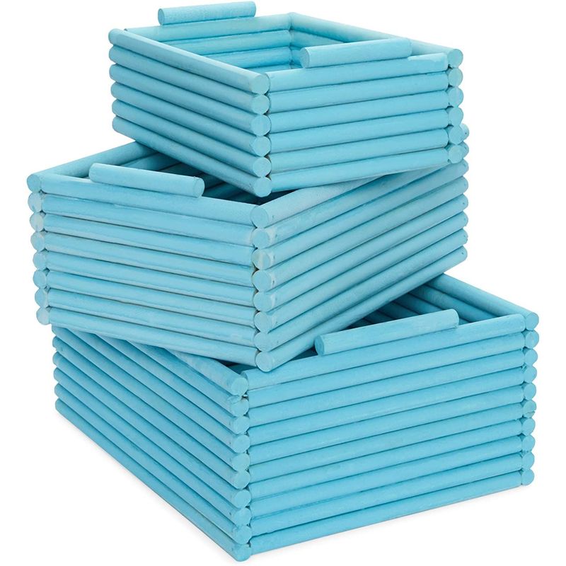 Blue Wooden Crate Nesting Boxes for Storage (3 Sizes, 3 Pieces)