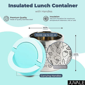 Insulated Lunch Container with Handles (22 oz, Blue)