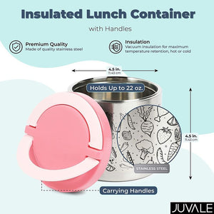 Insulated Lunch Container with Handles (22 oz, Pink)