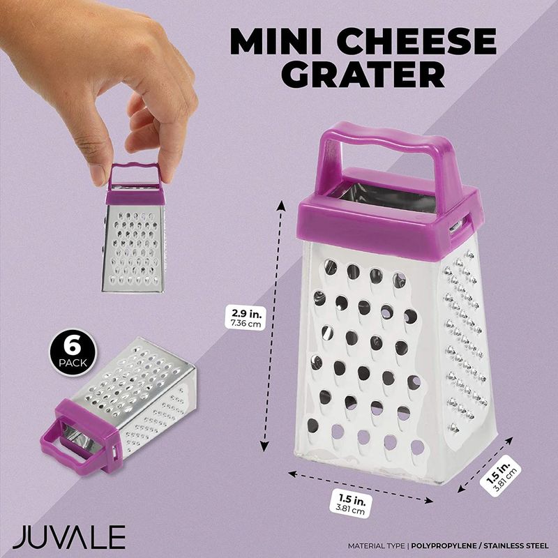 Novelty Mini Stainless Steel Cheese Grater Set (1.5 x 2.9 x 1.15 Inches, 6 Pack)