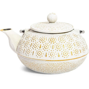 White Cast Iron Japanese Teapot with Handle, Infuser, and Trivet (800 ml, 27 oz)