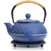 Blue Cast Iron Japanese Teapot with Handle, Infuser, and Trivet (800 ml, 27 oz)