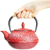 Red Cast Iron Japanese Teapot with Handle, Infuser, and Trivet (800 ml, 27 oz)