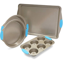 Nonstick Baking Pan Set, Bakeware with Blue Silicone Handles (4 Pack)
