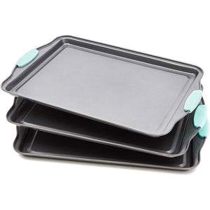 Nonstick Rust Resistant Baking Pan Set, Cookie Sheet with Silicone Handles (14.5 x 10 In, 3 Pack)