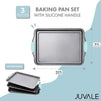 Nonstick Rust Resistant Baking Pan Set, Cookie Sheet with Silicone Handles (14.5 x 10 In, 3 Pack)