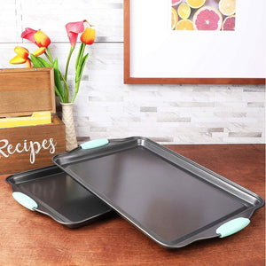 Nonstick Rust Resistant Baking Pan Set, Cookie Sheet with Silicone Handles (14.5 x 10 In, 3 Pack)