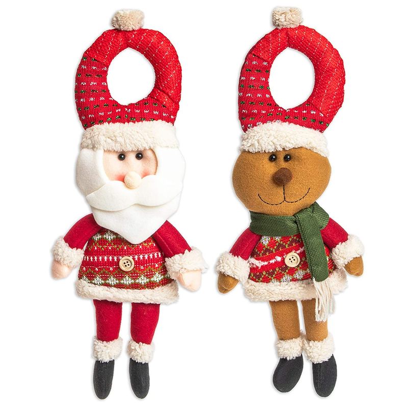 Santa Claus and Reindeer Door Hanger for Christmas (18 in, 2 Pack)