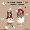 Christmas Door Knob Hanger for Front Door, Santa and Snowman (Buffalo Plaid, 2 Pieces)