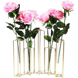 Metal Hinged Plant Stand Set with Glass Test Tube Vases (Gold, 6 Pieces)