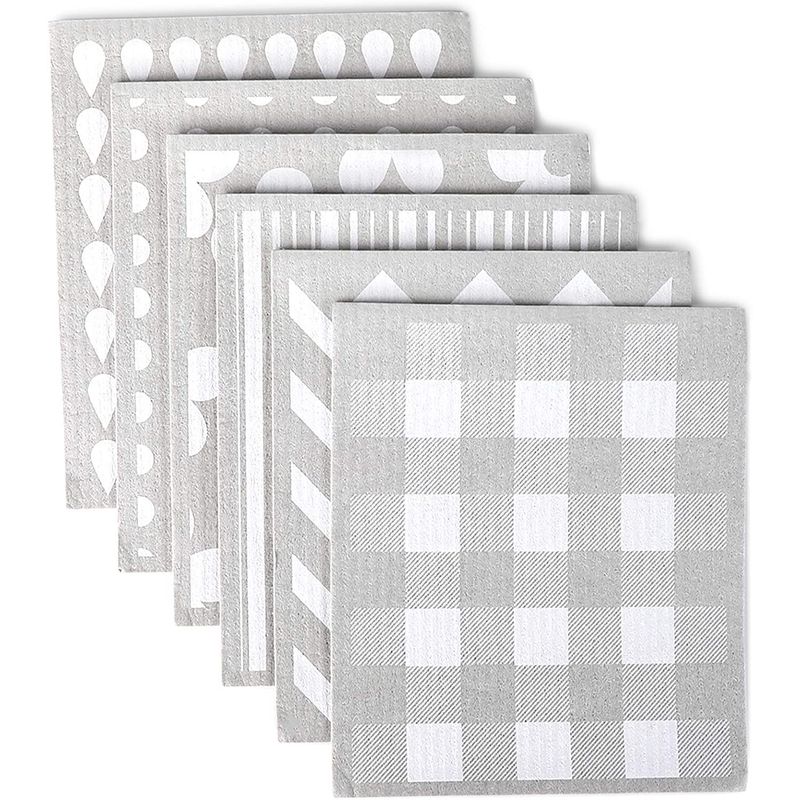 Swedish Dishcloths, Grey Dish Towels for Kitchen (8 x 7 in, 6 Pack)