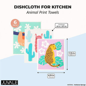 Swedish Dishcloths, Animal Dish Towels for Kitchen (7 x 8 in, 6 Pack)