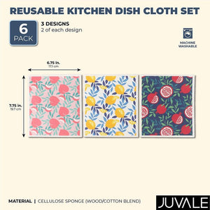 Kitchen Dishcloth Set with Fruit Patterns (8 x 7 in, 6 Pack)