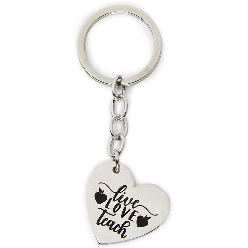 Teacher Heart Keychains, Thank You Appreciation Gifts (Stainless Steel, 3 Pack)
