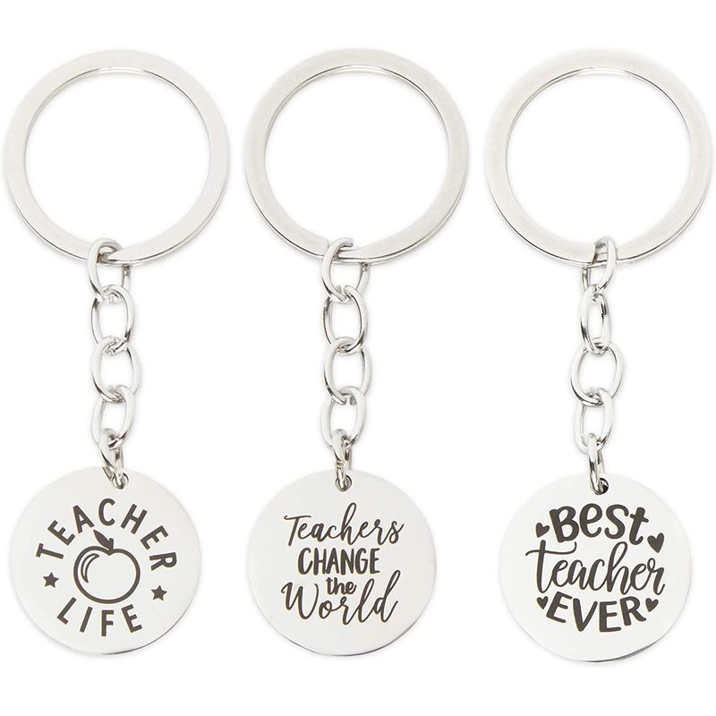 Teacher Keychains, Thank You Appreciation Gifts (Stainless Steel, 3 Pack)