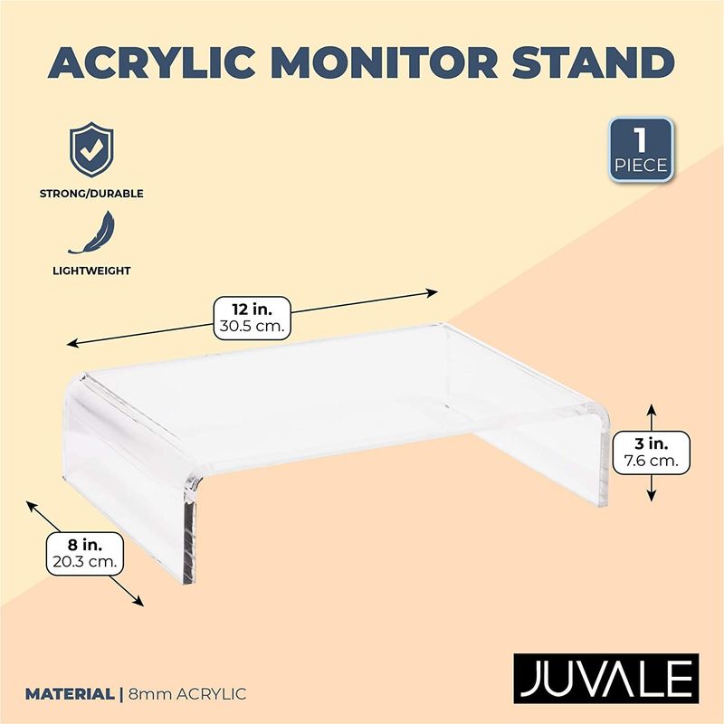 Acrylic Computer Monitor Stand, Clear Display Riser (12 x 8 x 3 in)