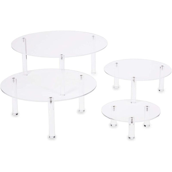 Round Acrylic Cake Stands, Clear Dessert Display Holders in 4 Sizes (4 Pack)