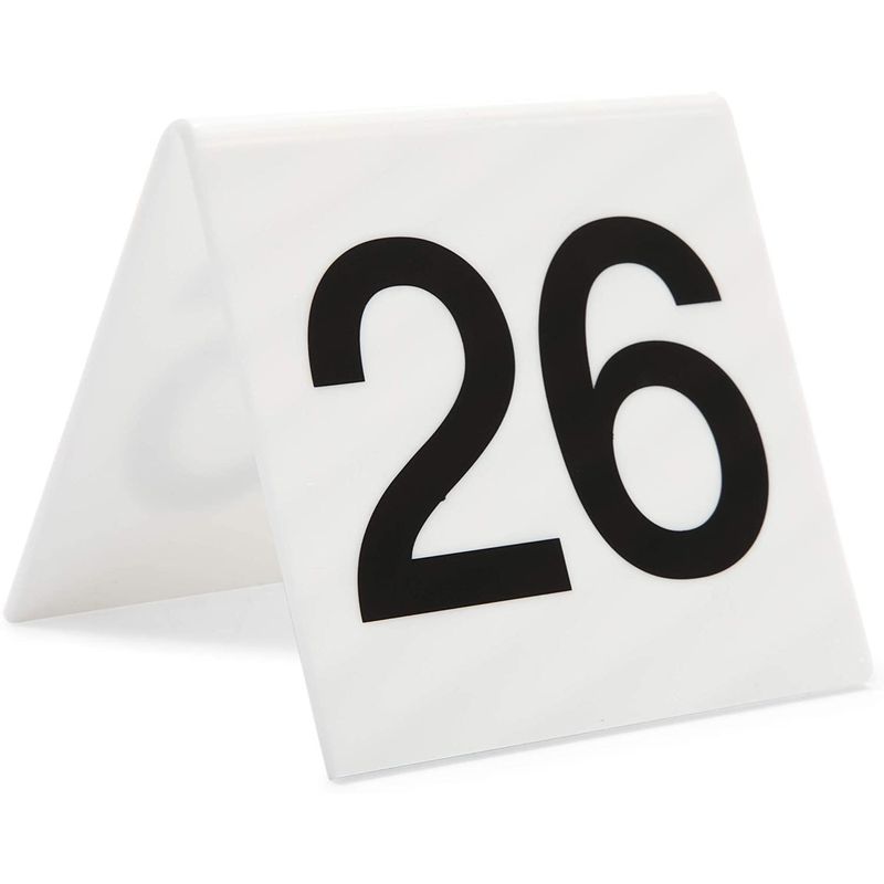 Juvale Acrylic Tent Table Numbers 26-50 (White, 3 x 2.75 x 2.5 in, 25 Pack)