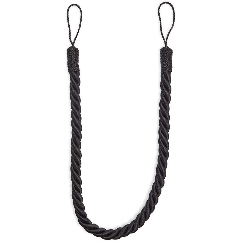 Black Rope Curtain Tiebacks with Hooks, Holdbacks for Drapes (26 in, 2 Pairs)