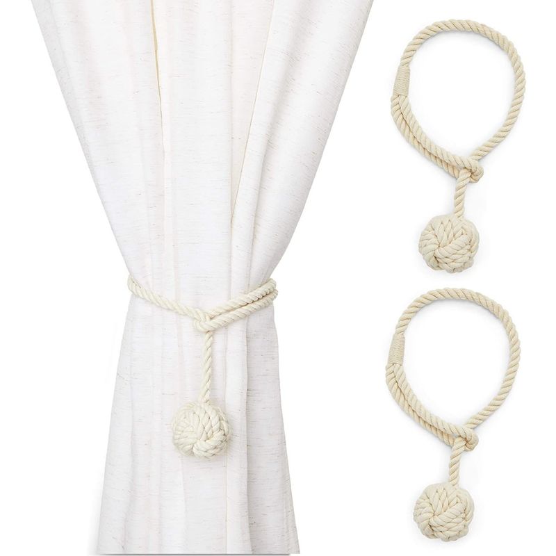 Beige Rope Curtain Tiebacks, Holdbacks for Drapes (20 Inches, 2 Pack)