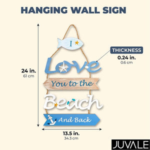 Ocean Hanging Wall Sign, I Love You to the Beach and Back (13.5 x 0.3 x 24 In)