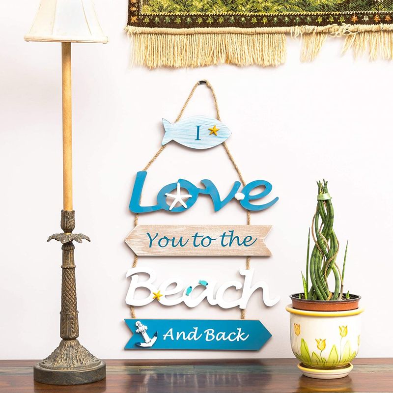 Ocean Hanging Wall Sign, I Love You to the Beach and Back (13.5 x 0.3 x 24 In)