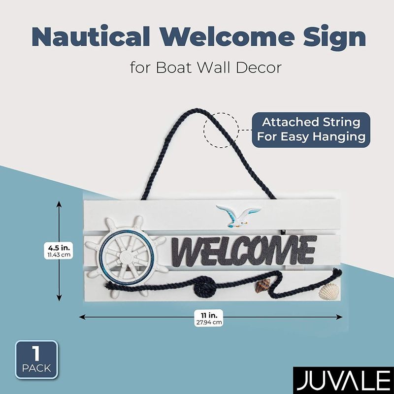 Juvale Nautical Welcome Sign for Boat Wall Decor (11 x 4.5 in)