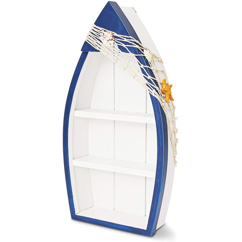 Juvale Wooden Beach Boat with Shelves for Nautical Home Decor (3.34 x 13.3 Inches)