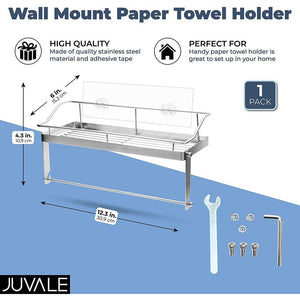 Wall Mount Shelf Paper Towel Holder, Stainless Steel Kitchen Accessory (12.3 x 6 x 4.3 In)